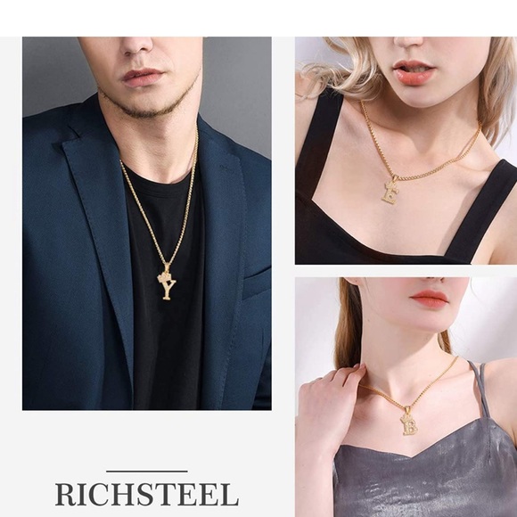 Unisex Crown Initial Necklace  18K Gold Plated - Picture 5 of 5